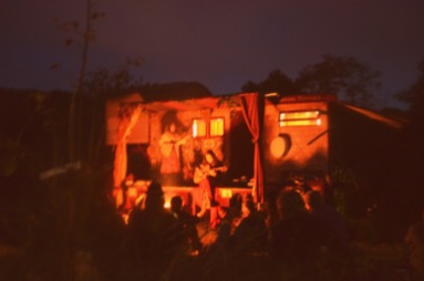 Crow Puppets on the Hedgespoken stage at Dark Mountain's Base Camp